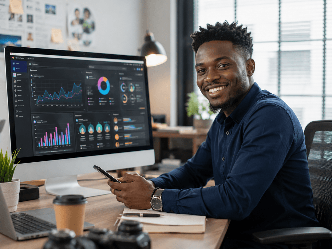 Professionnel du marketing numérique consultant des statistiques sur smartphone
