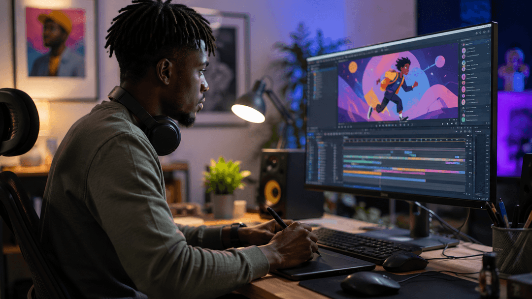 Designer travaillant sur une animation motion design