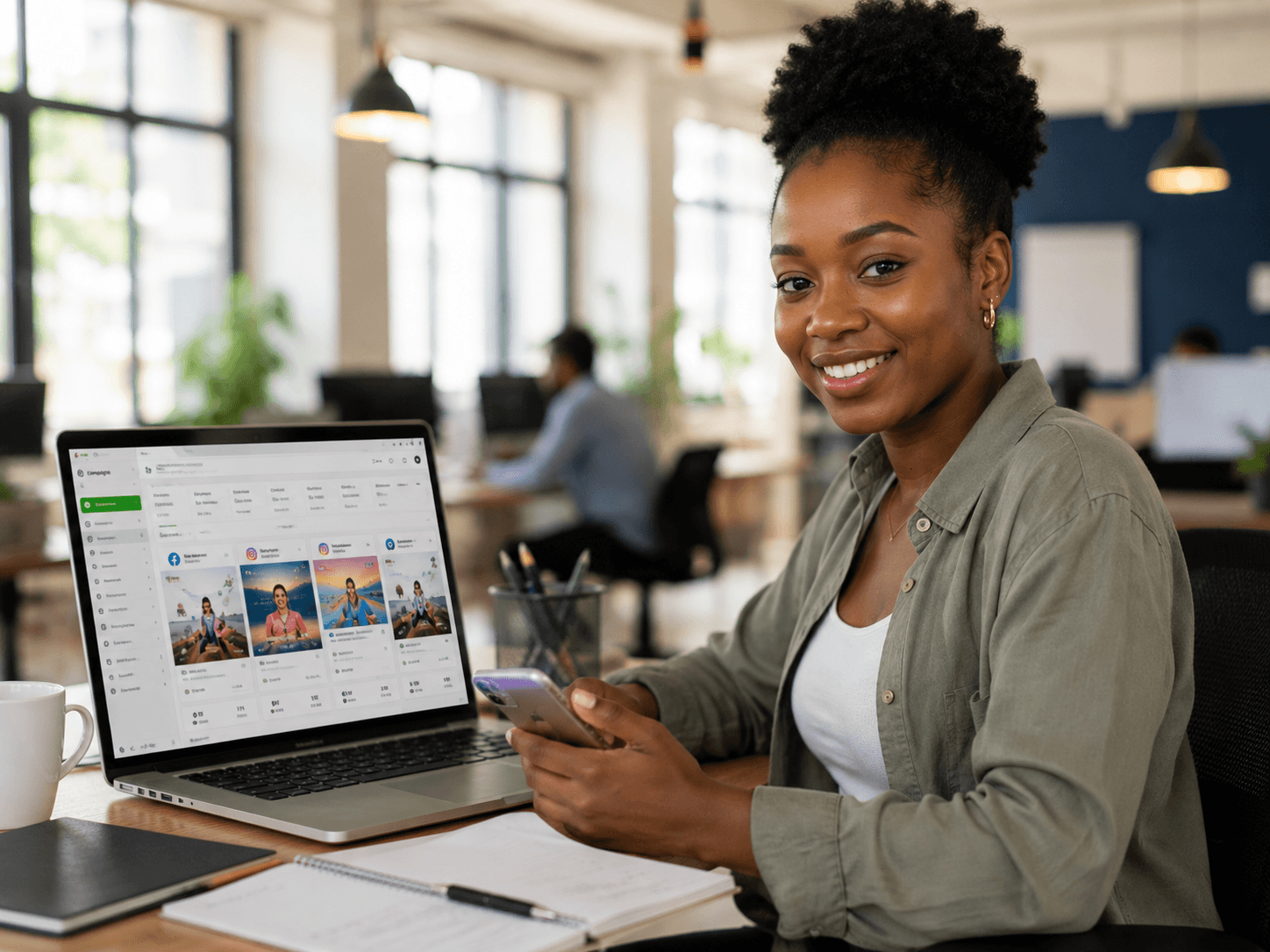 Débutant apprenant à créer une publicité digitale sur ordinateur portable