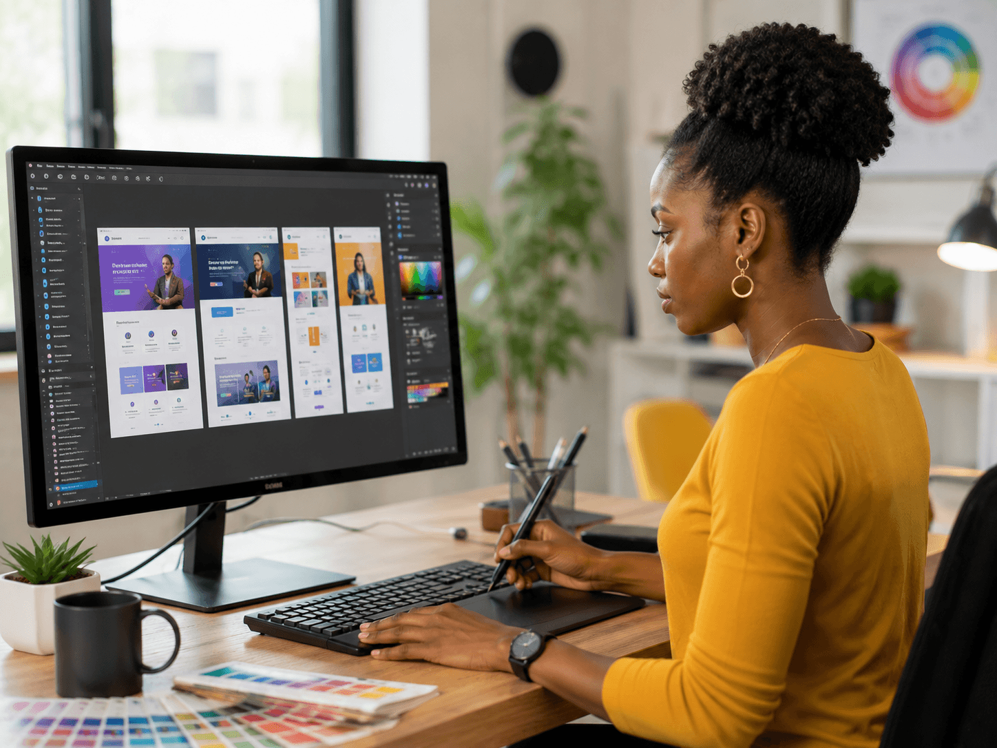 Web designer working on a UI/UX mockup in Figma